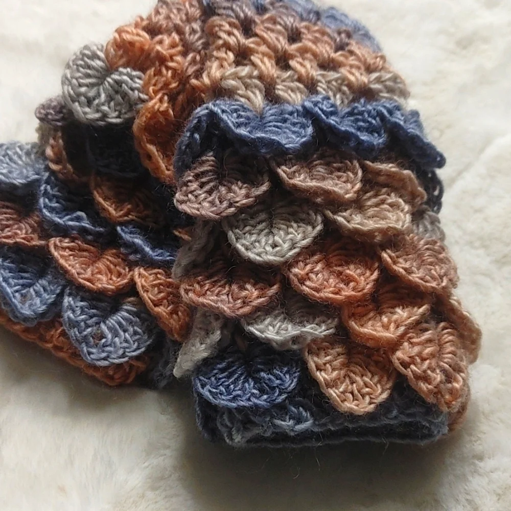 Handmade Dragonscale Fingerless Texting Gloves Armwarmers Wool Denim & Sand
